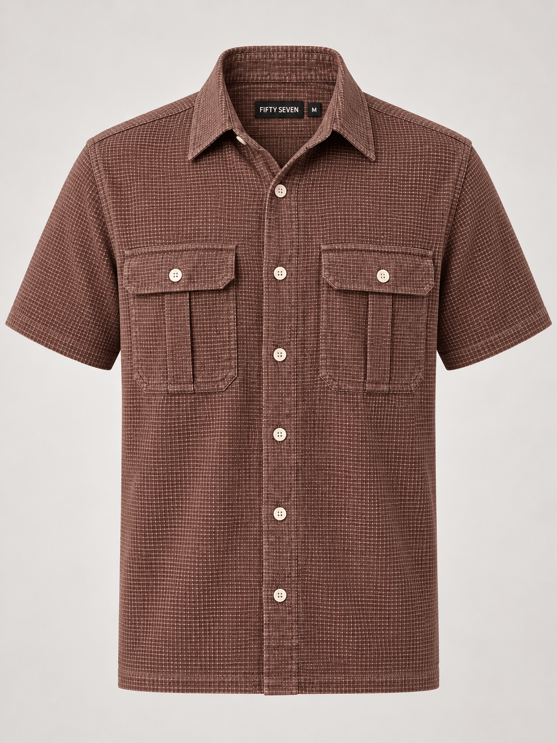 Men's 100% cotton mini-waffle camp shirt