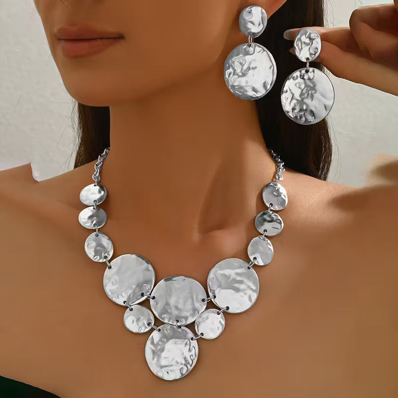 Geometric Necklace & Tassel Earrings Set