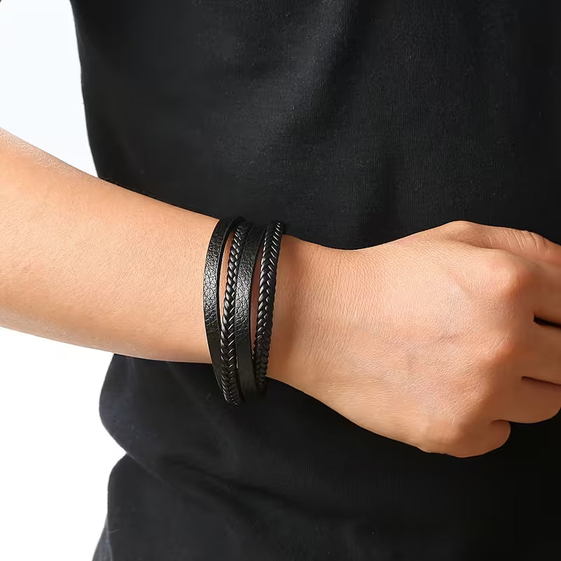 Men's Woven Faux Leather Magnetic Bracelet