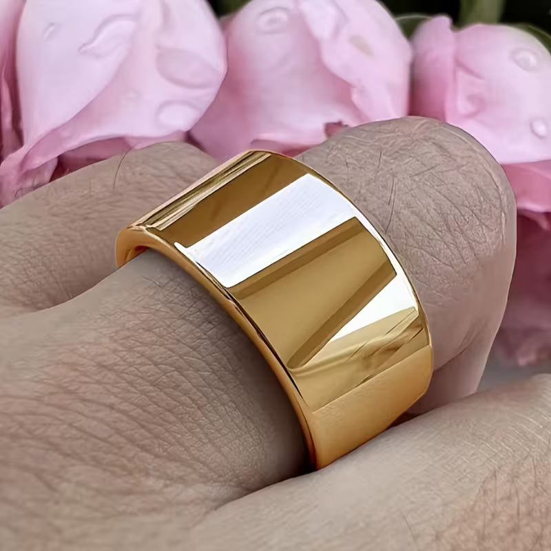 Luxury 12mm Gold Stainless Steel Couple Ring