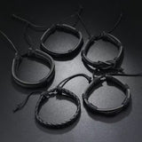5-Piece Black Handwoven Men's Bracelet Set