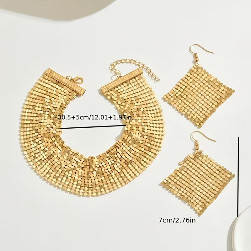 3pcs Metallic Sequin Punk Party Jewelry Set