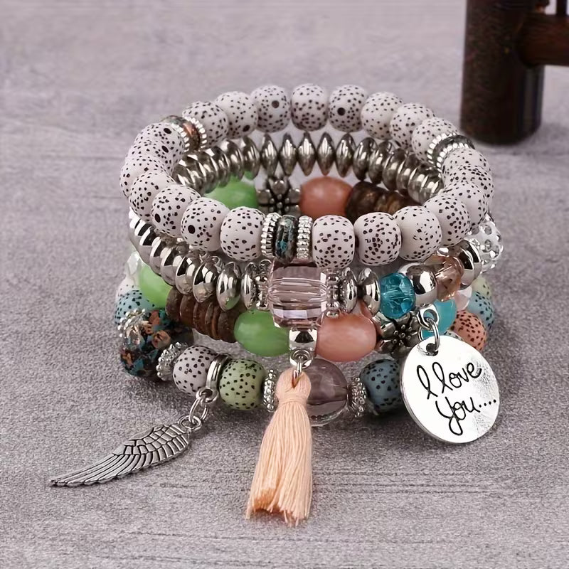 Bohemian Ethnic Style Winged Tassel Beaded Bracelets