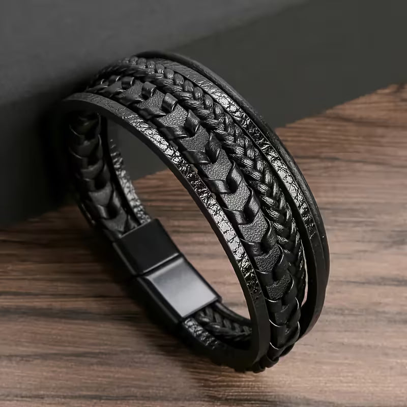 Men's Multi-Layer Faux Leather Magnetic Bracelet