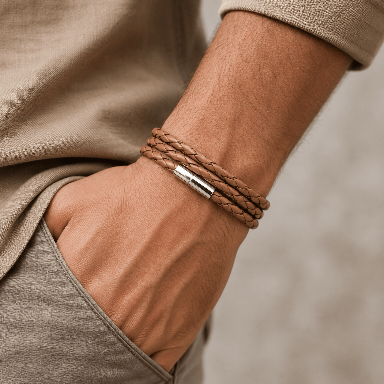 Handmade Woven Faux Leather Couple Bracelet