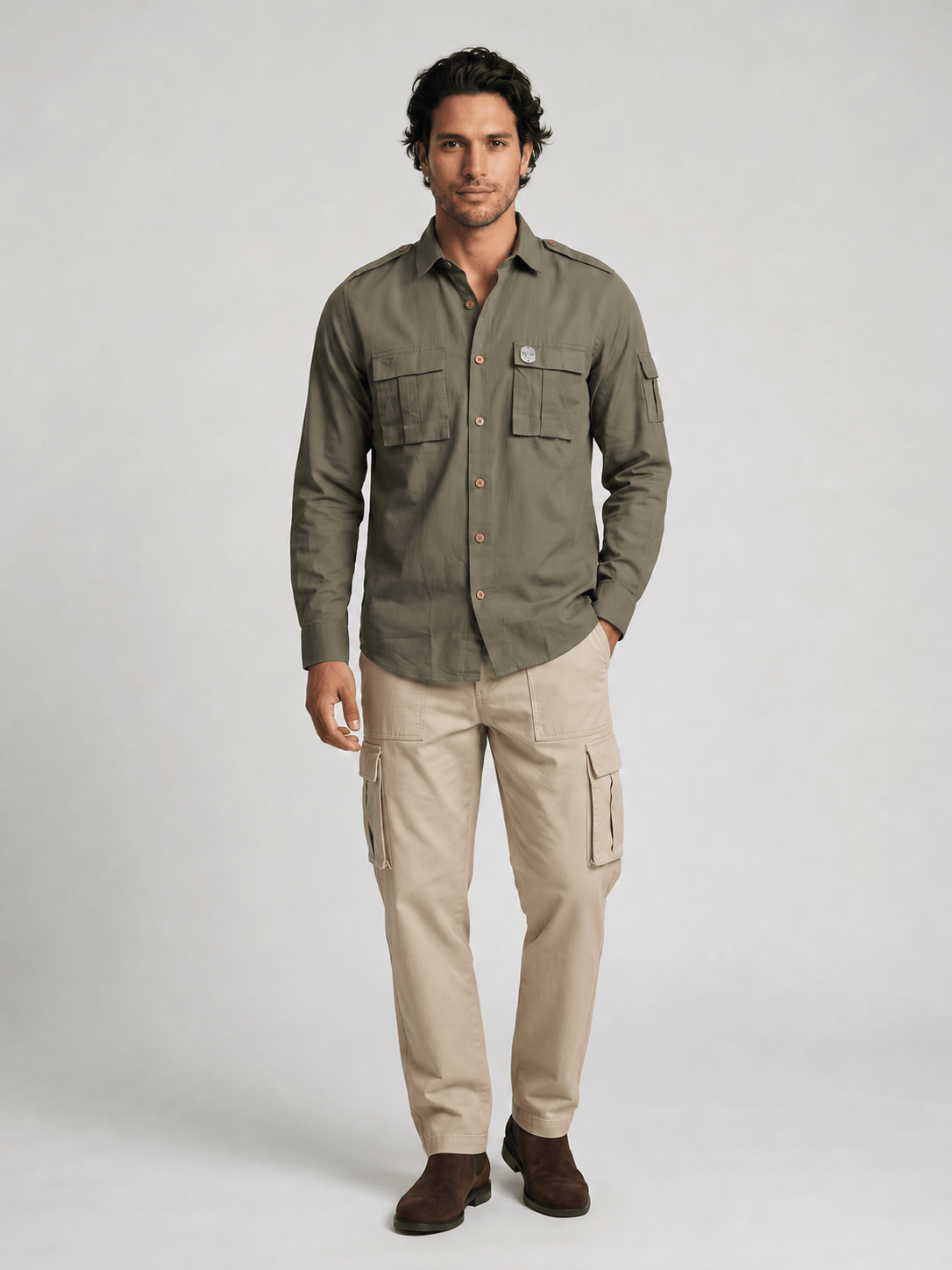 Men's Olive MilitaryCargo Shirt