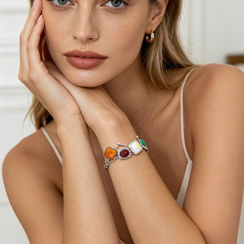 Bohemian Multi-Stone Beeswax Texture Bracelet