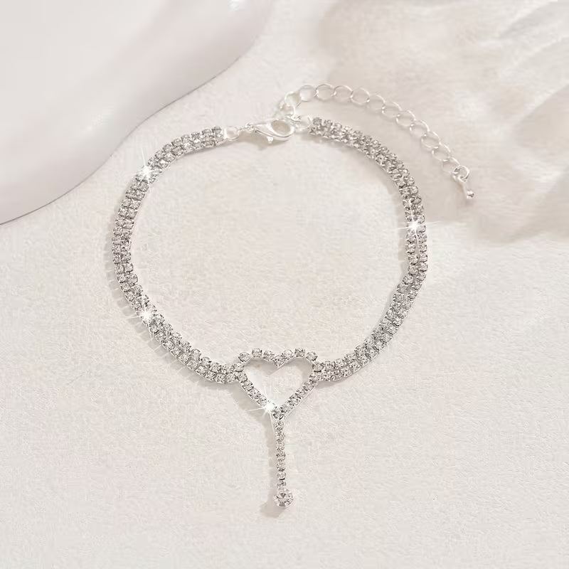 Double-Layer Heart Charm Anklet