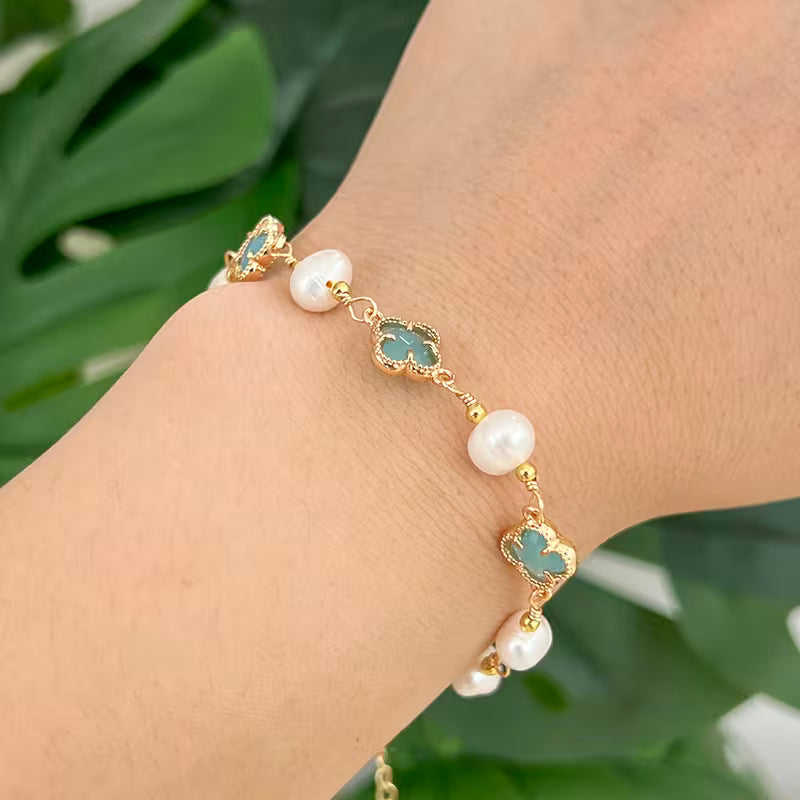 Freshwater Pearl & Amazonite Flower Bracelet