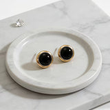 Black Acrylic Dome Stud Earrings with Gold Trim