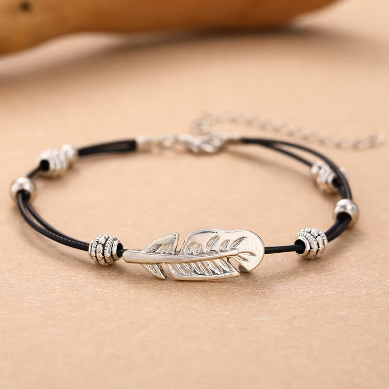 Vintage Double Layer Feather Anklet – Bohemian Adjustable Ankle Chain