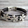 Boho Faux Leather Flower Charm Bracelet