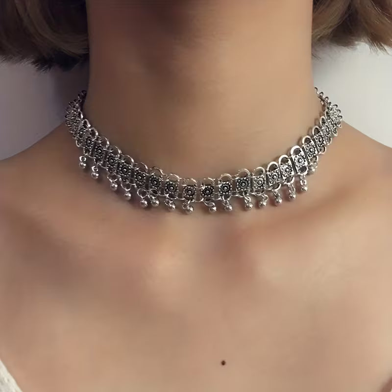 Boho Silver Tassel Pendant Necklace