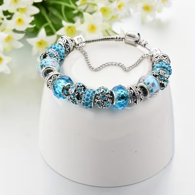 Elegant Blue Beaded Charm Bracelet