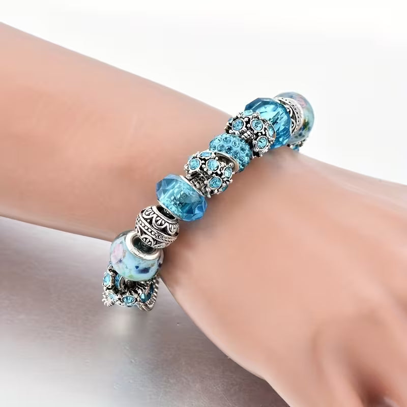Elegant Blue Beaded Charm Bracelet