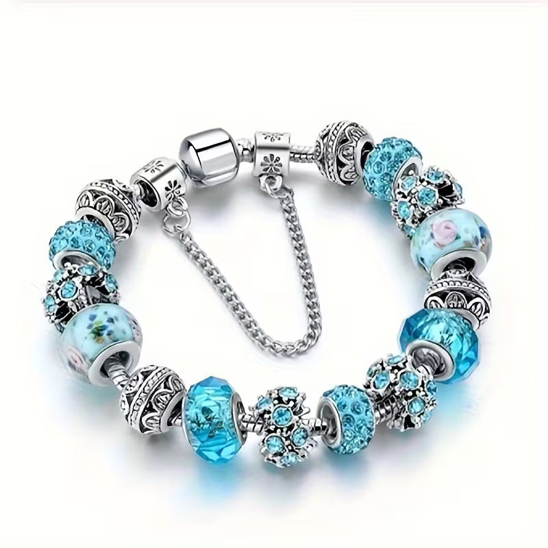 Elegant Blue Beaded Charm Bracelet