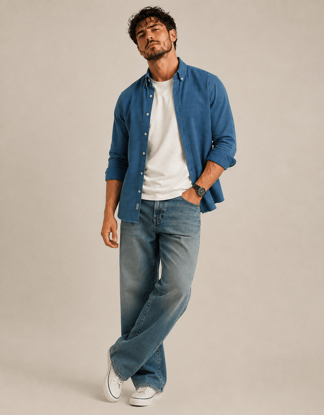 Men's 3D mini-waffle 100% cotton Vintage Washed Shirt