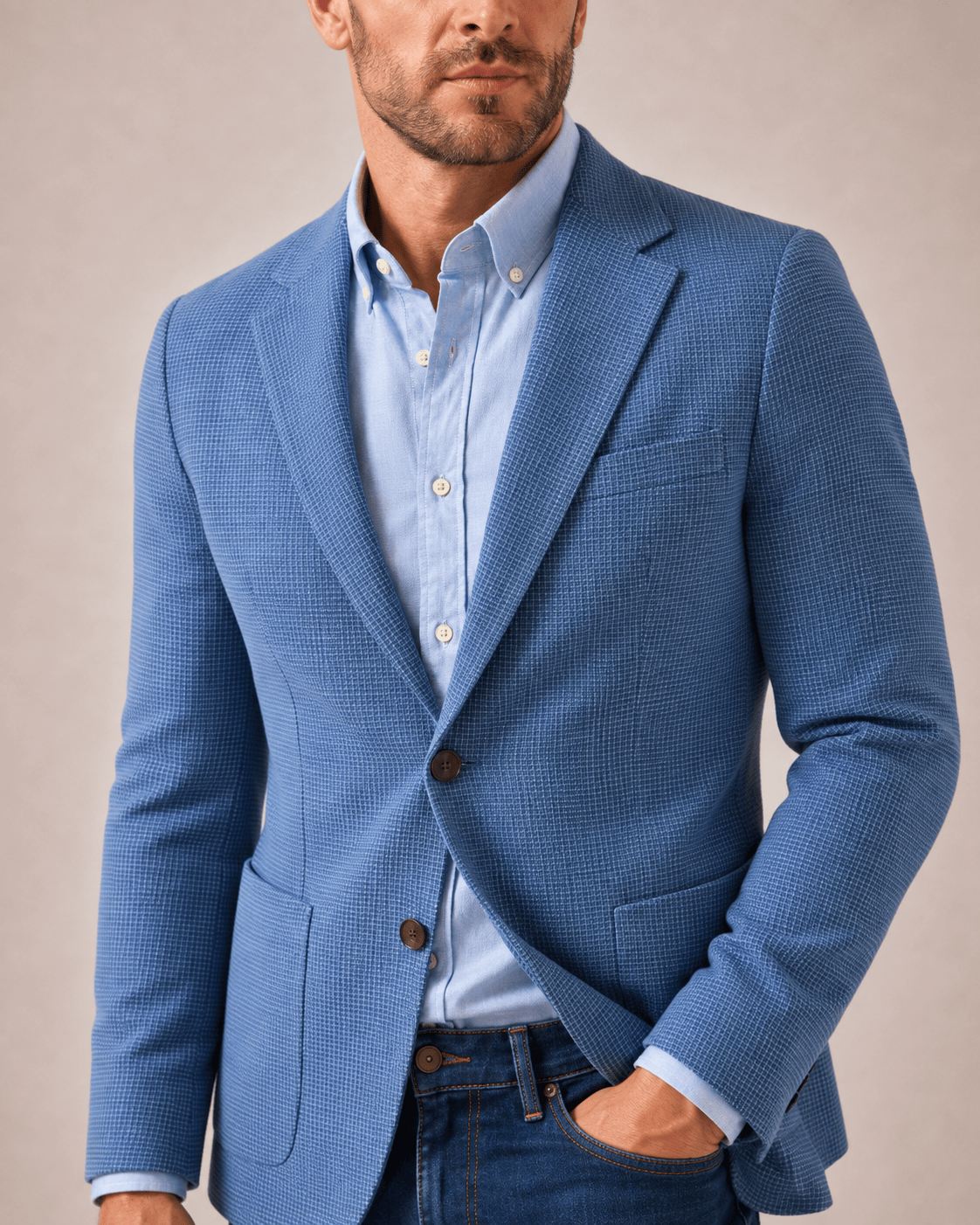 Indigo Blue Men's Handloom Mini Checkered Blazer