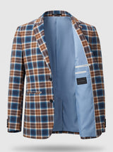 Men's Cotton Yarn-Dyed Blue & Brown Plaid Blazer