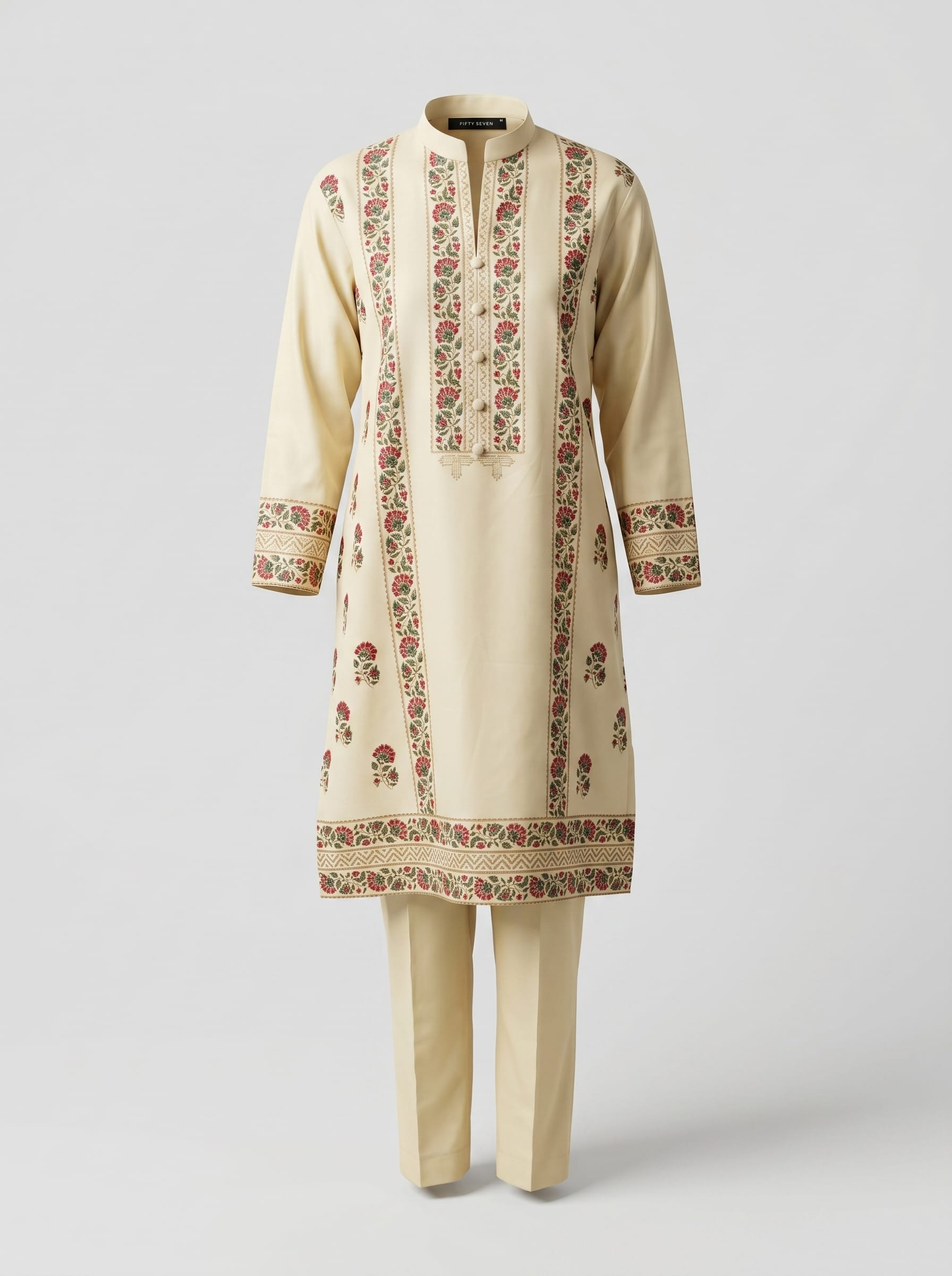 Beige Block Print Kurta Set