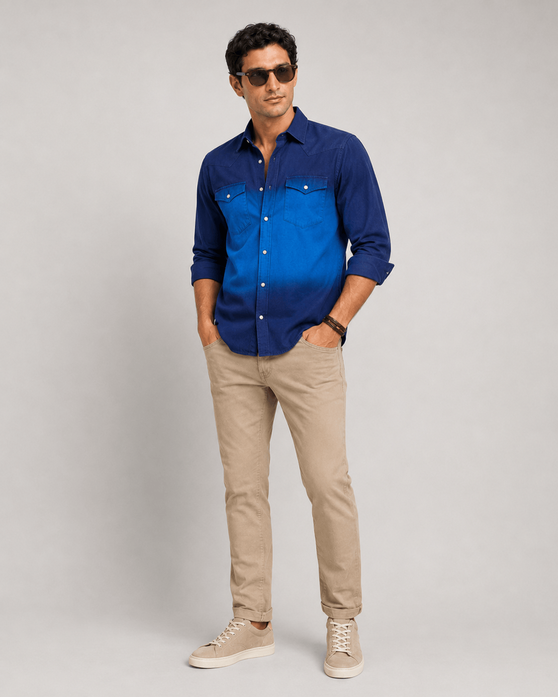 Men's Ocean Blue Cotton Ombre Shirt