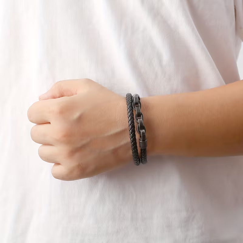 Vintage Double-Layer Leather Chain Bracelet
