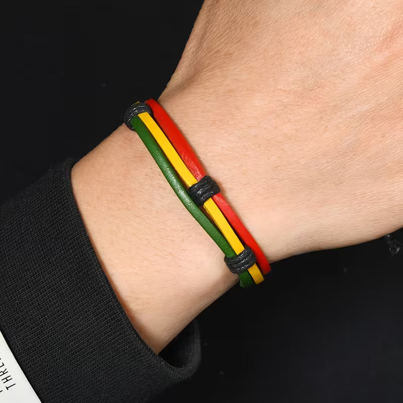 Jamaican Reggae Leather Wrap Bracelet