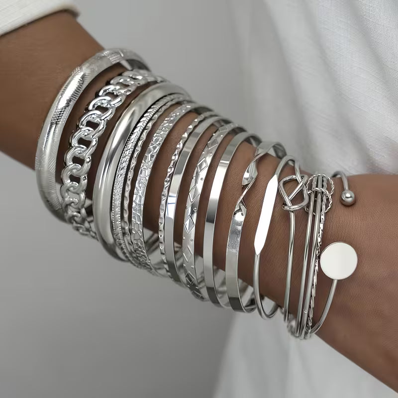 15-Piece Elegant Layered Bracelet Set