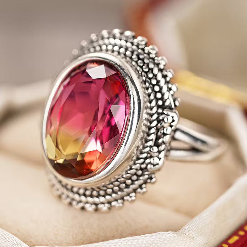Vintage Rainbow Oval Zirconia Ring