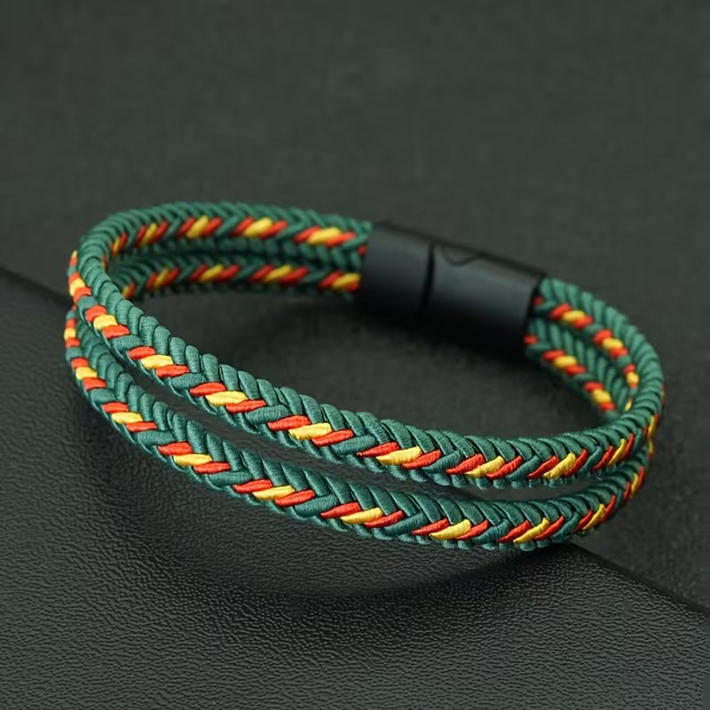 Double Layer Braided Rope Magnetic Clasp Bracelet for Men