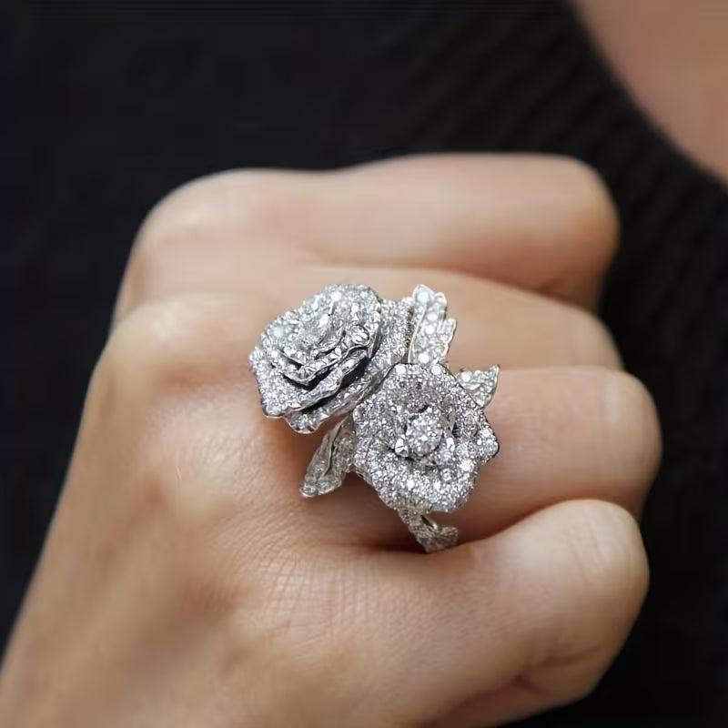 Micro-Pavé Double Flower Zirconia Ring