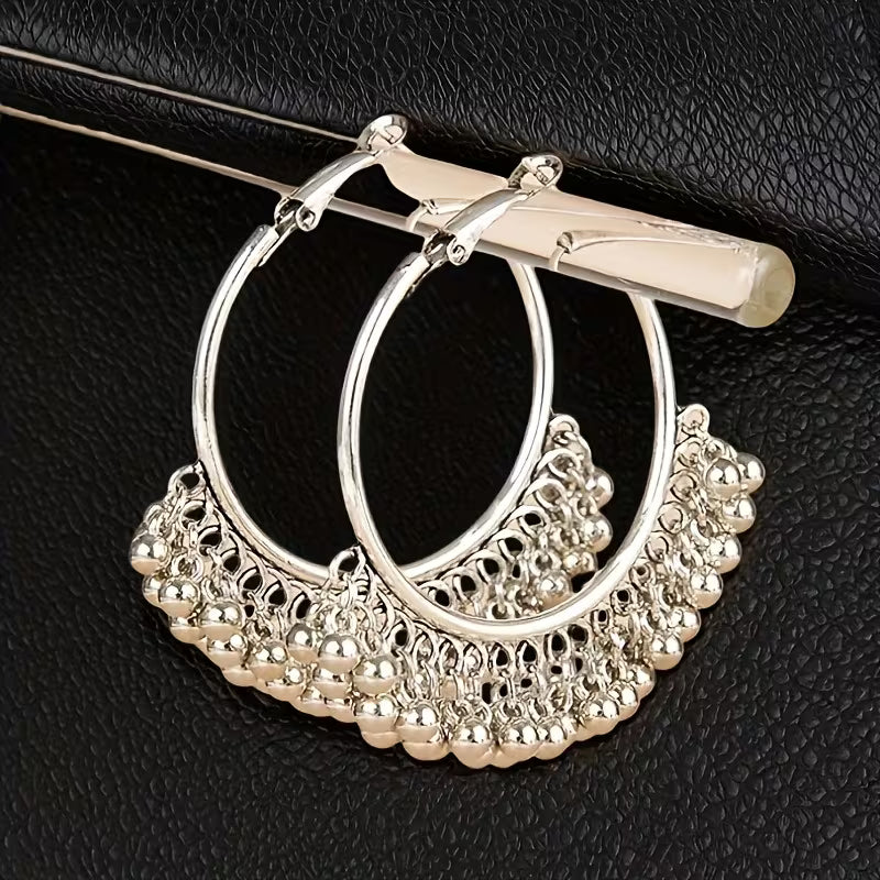 Pair of Colorful Bohemian Tassel Chandelier Earrings Featuring Gypsy Bead Hoops