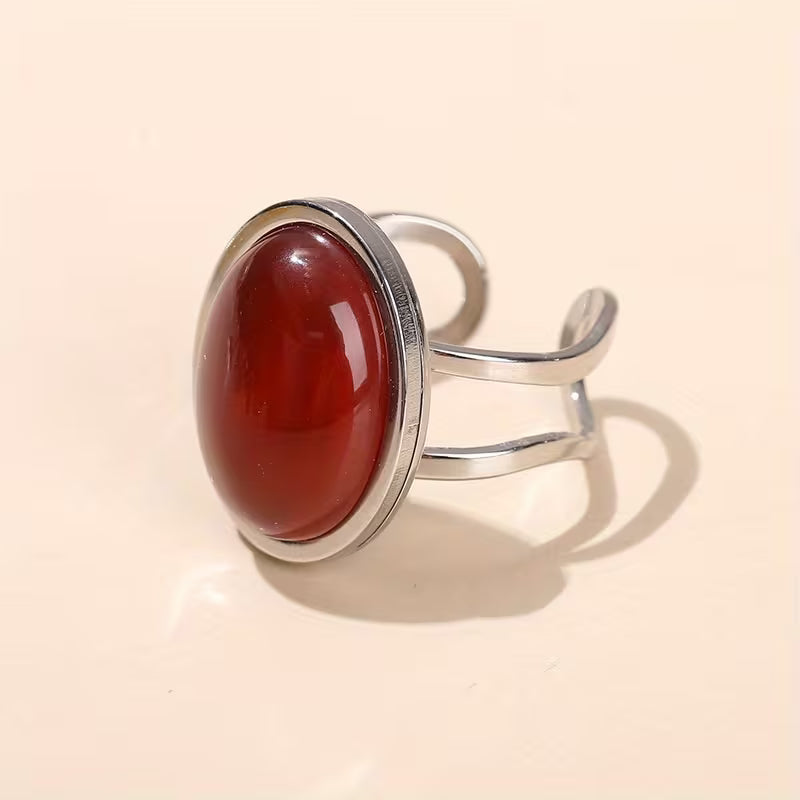 Natural Agate Oval Open Ring