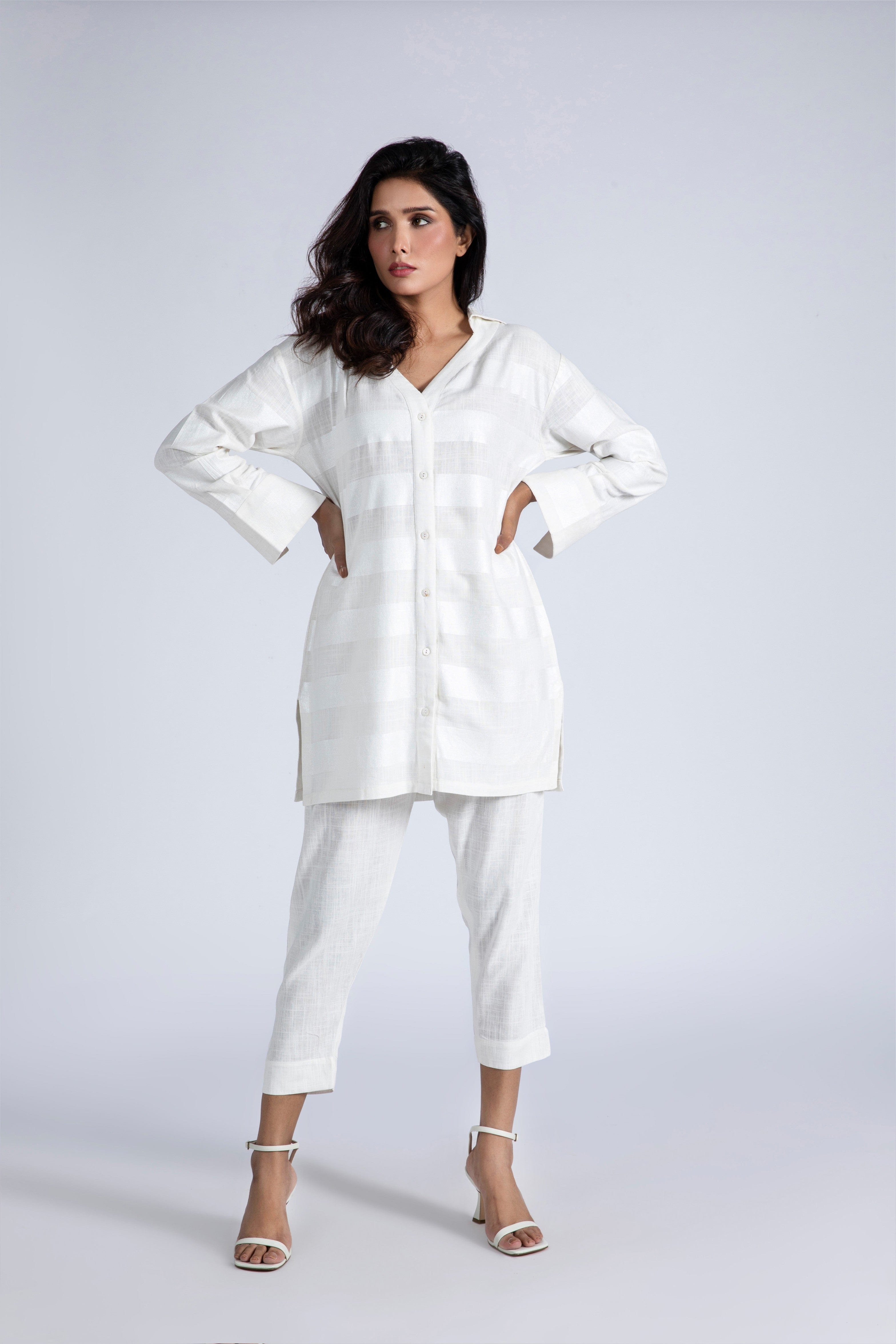 Tonal Print Linen Top With Pant
