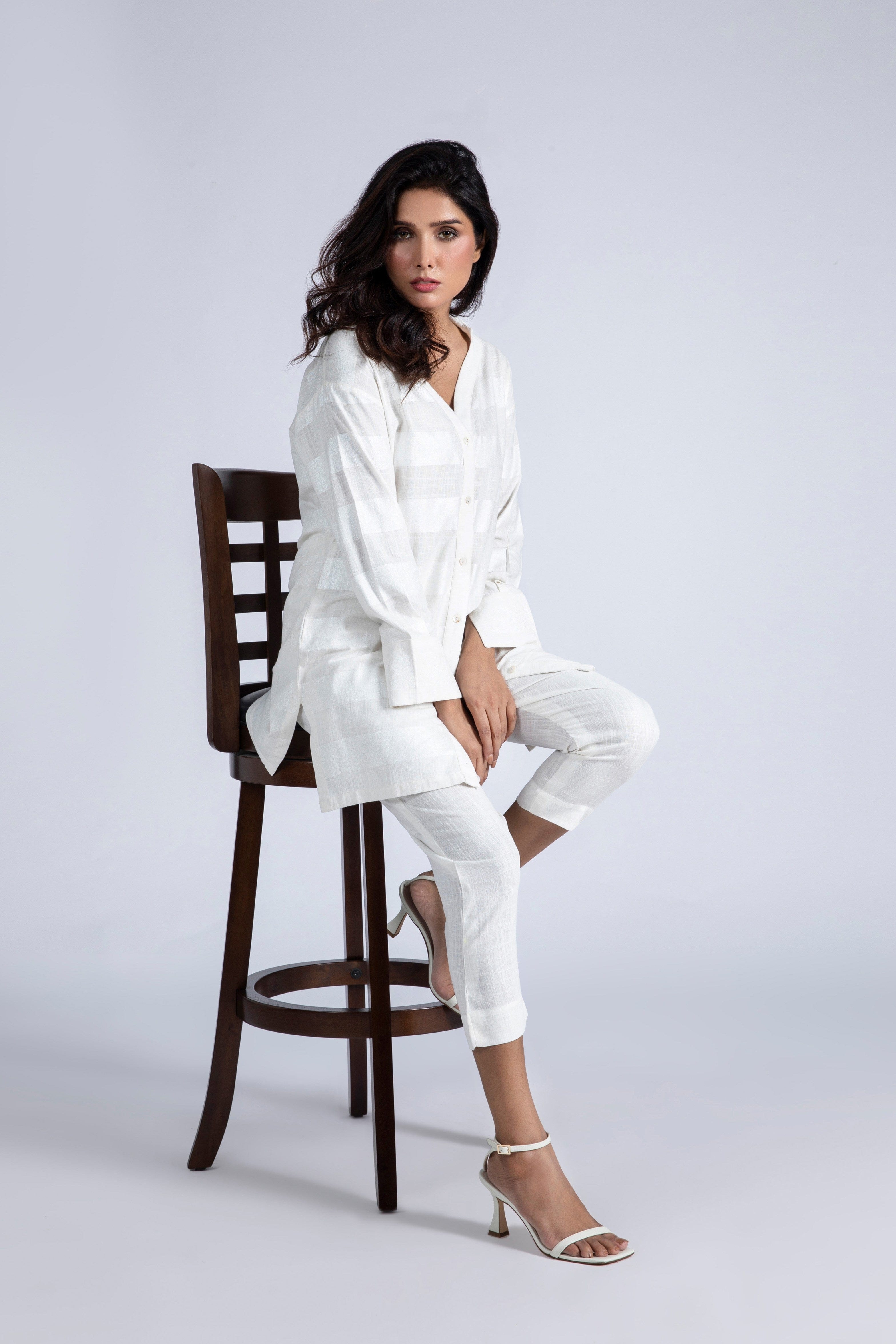 Tonal Print Linen Top With Pant