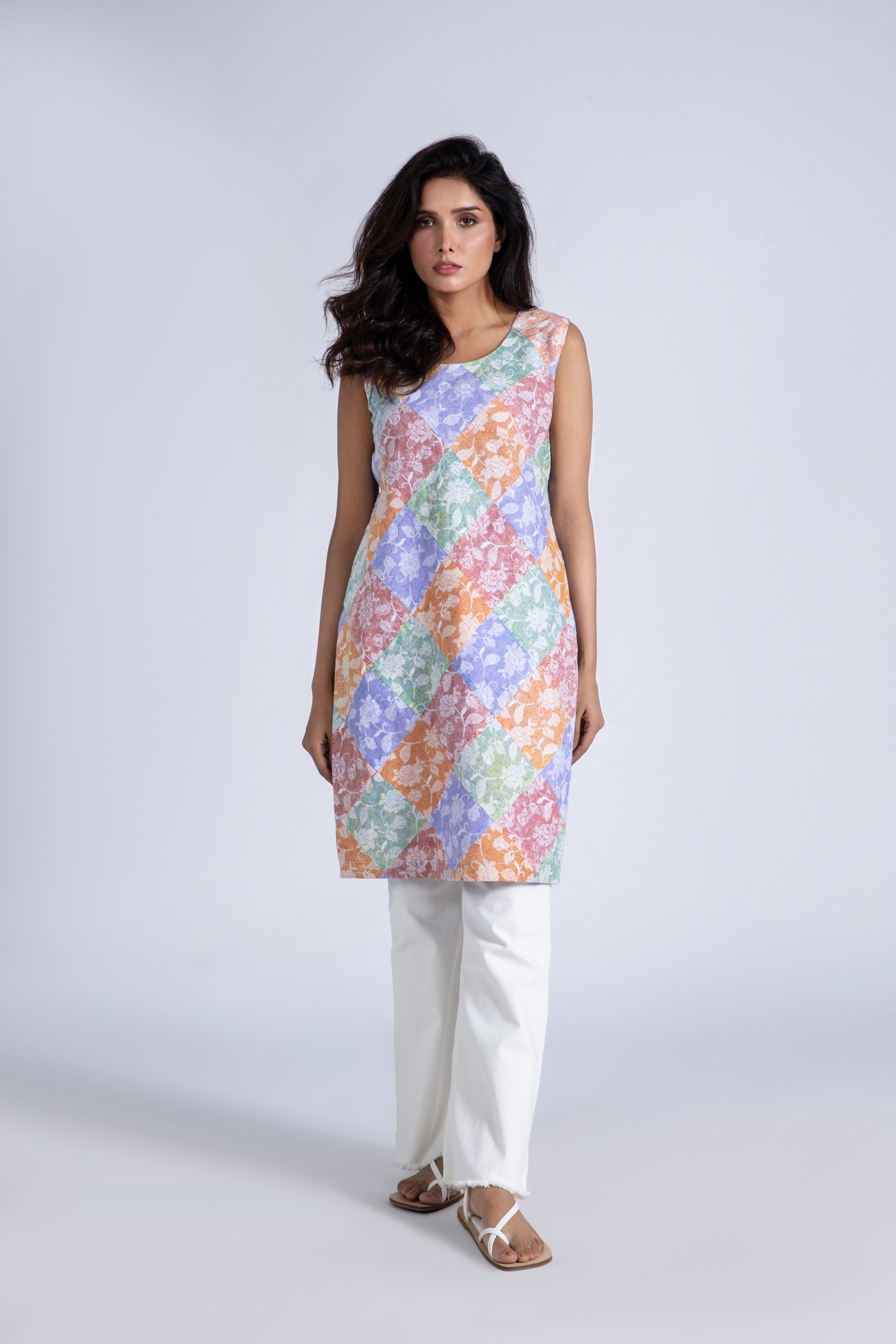 Quilted Sleeveless Floral Top