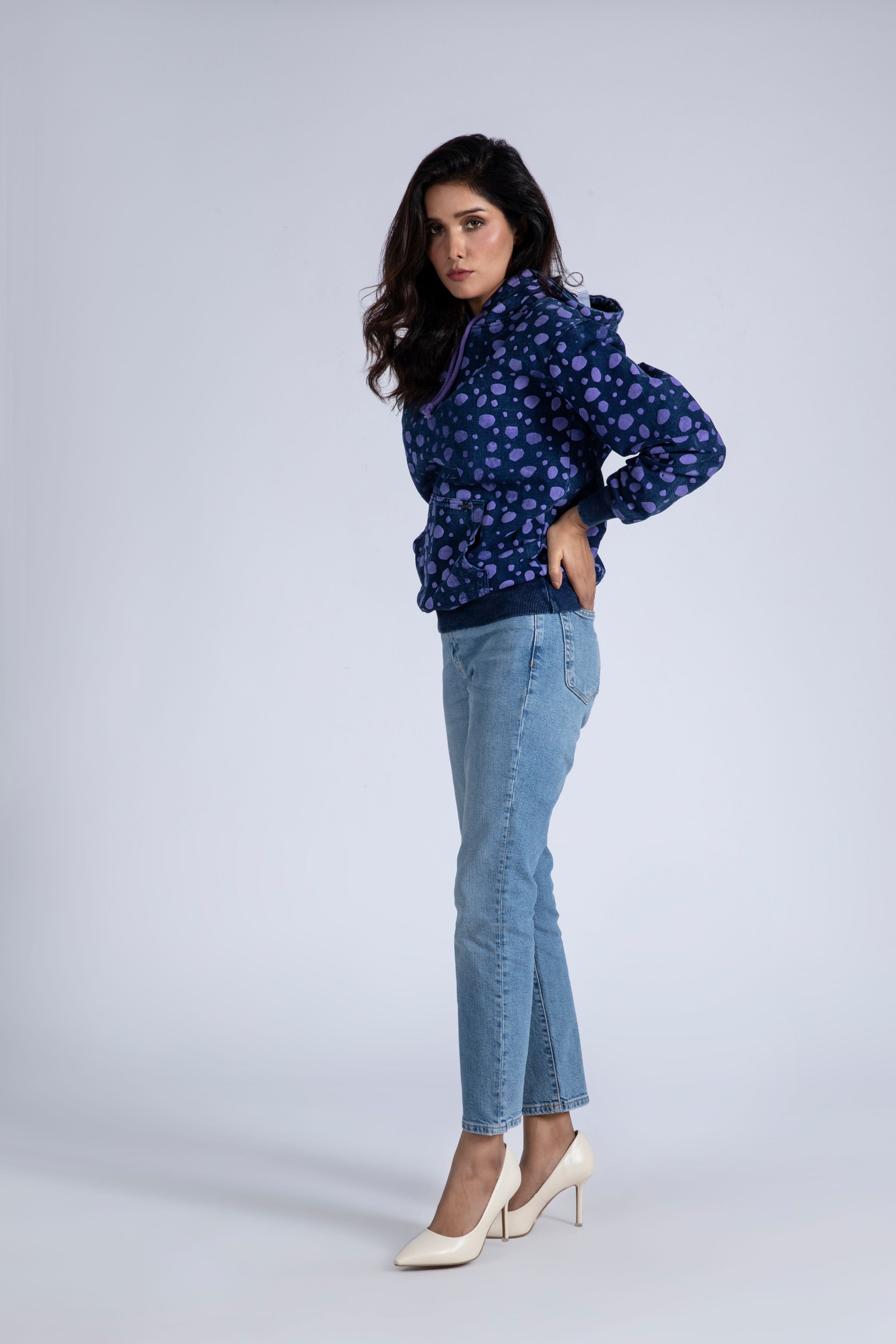Croc Puff Print Pullover Denim Hoody