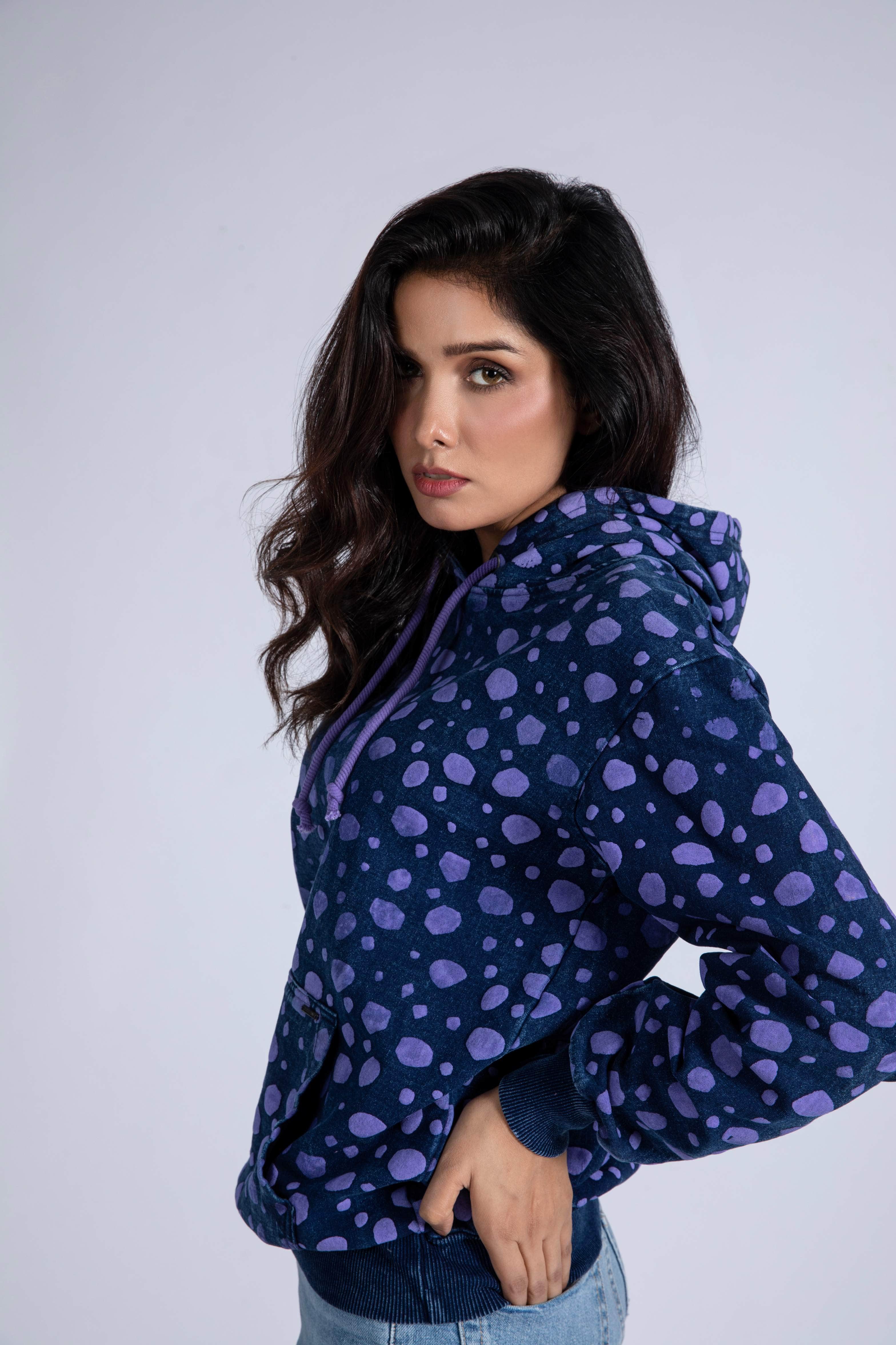 Croc Puff Print Pullover Denim Hoody