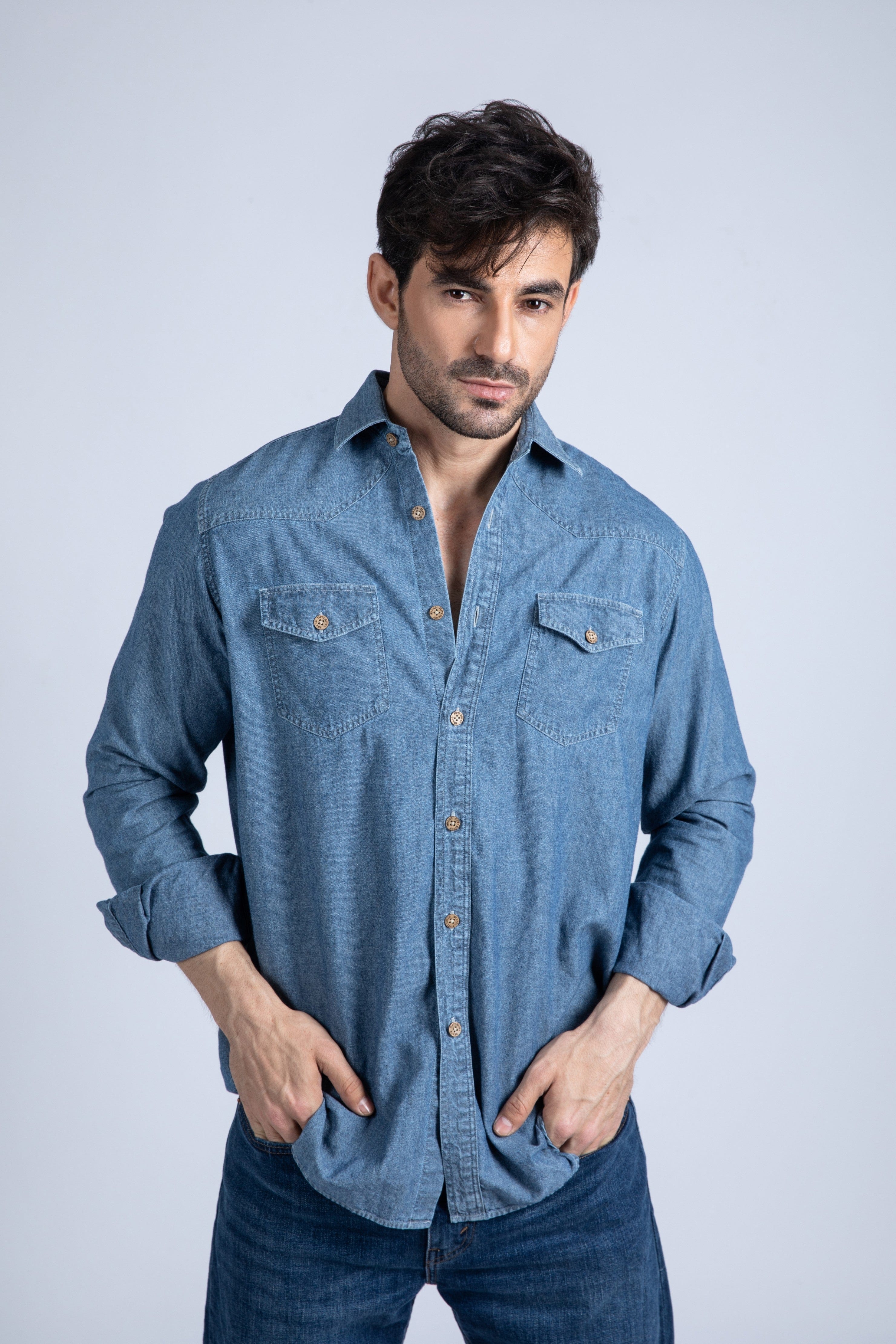 Distressed Chambray Shirt