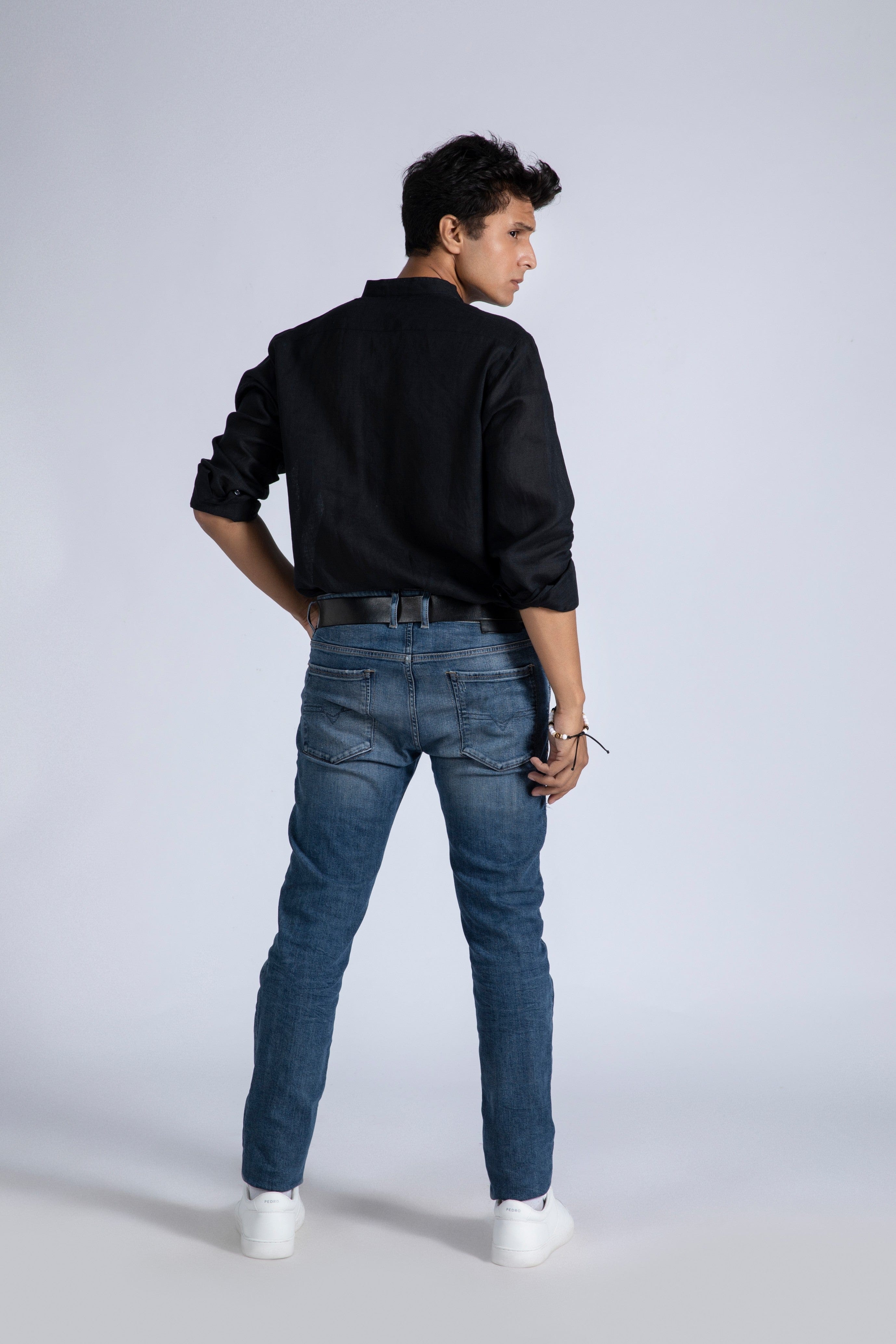 Linen Blend Banded Collar Shirt