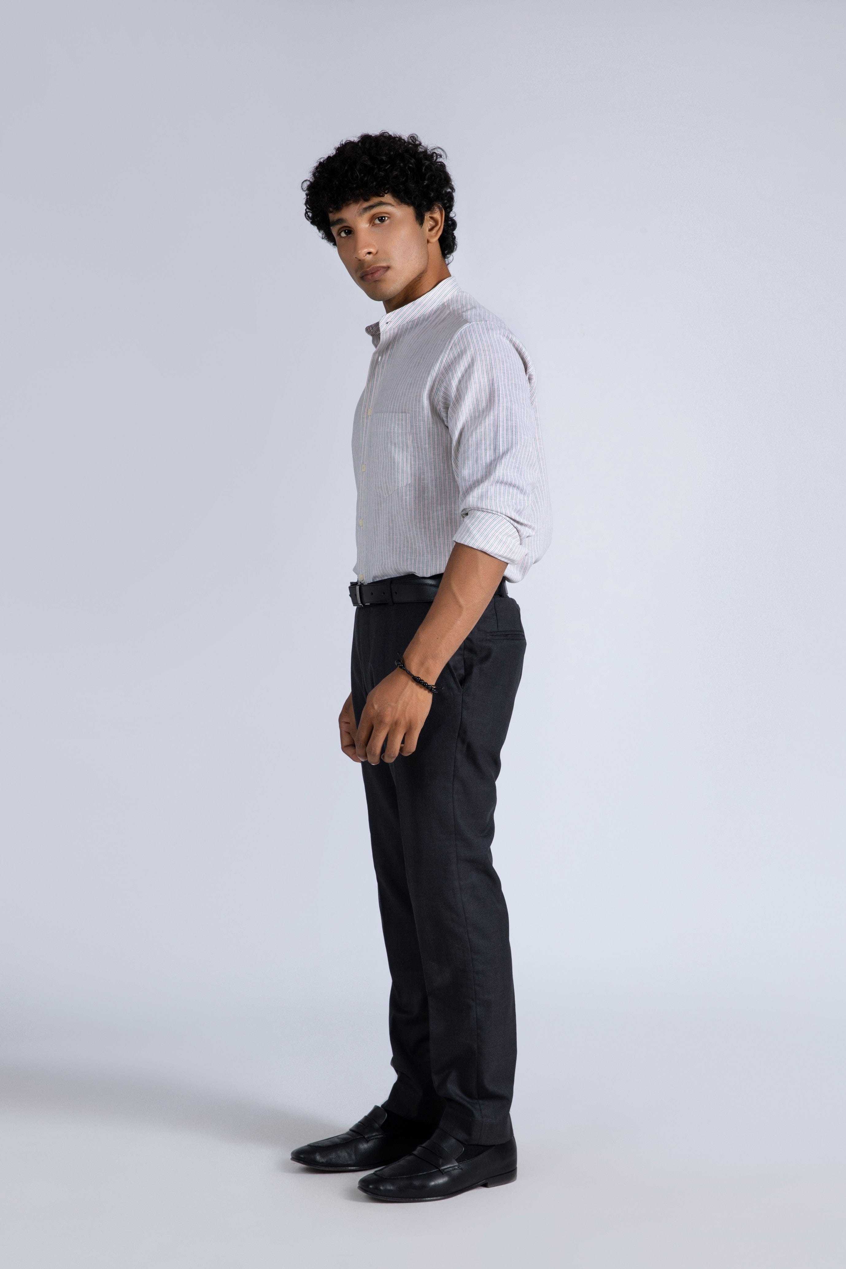 Banded Collar Linen Shirt