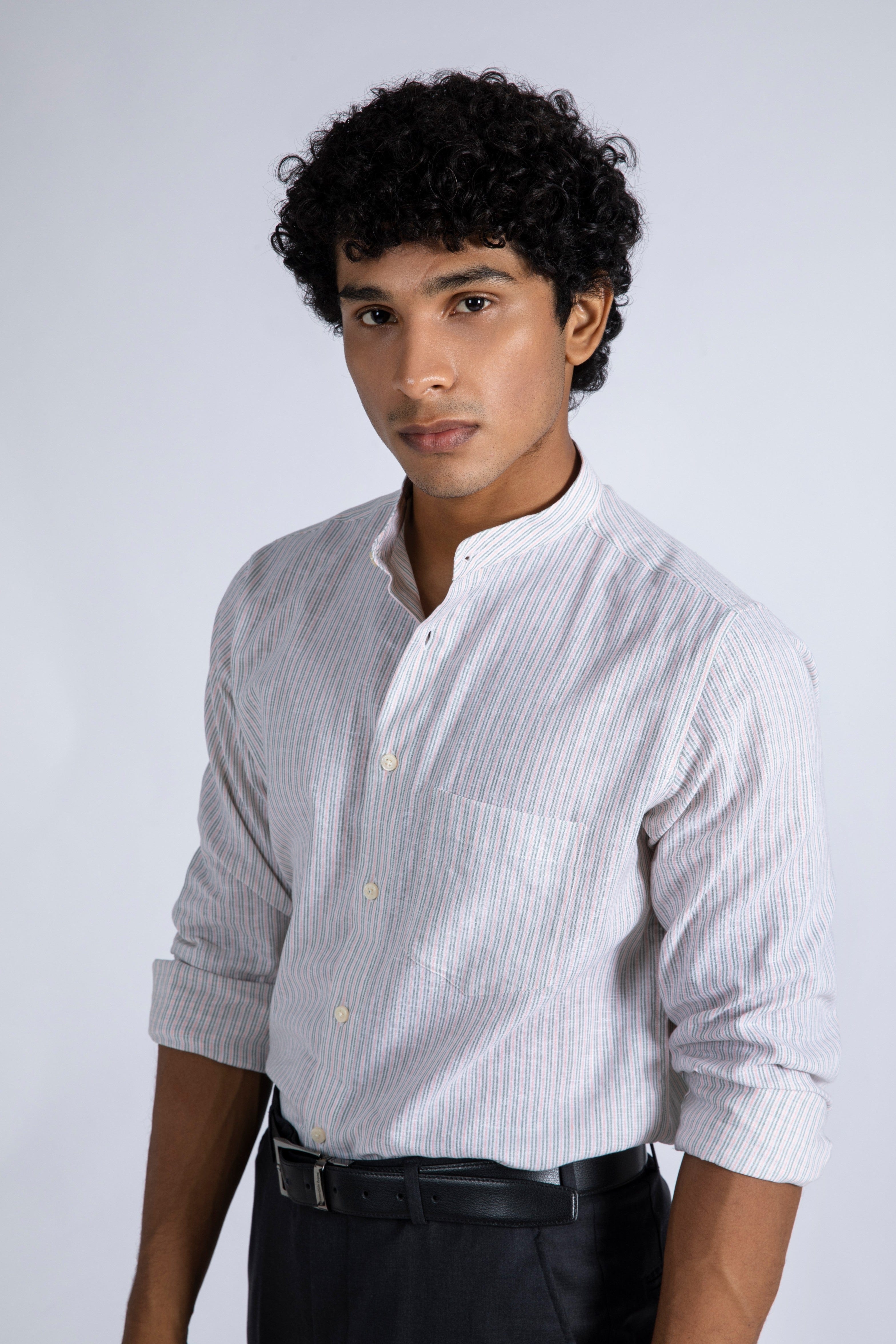 Banded Collar Linen Shirt
