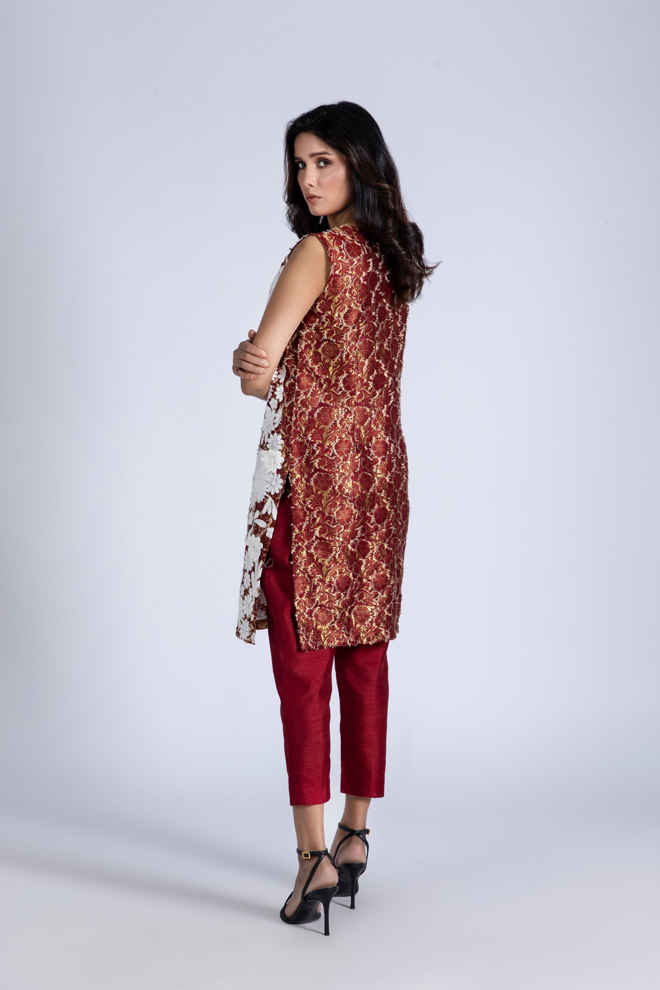 Sleeveless Embroidered Dress with Pants