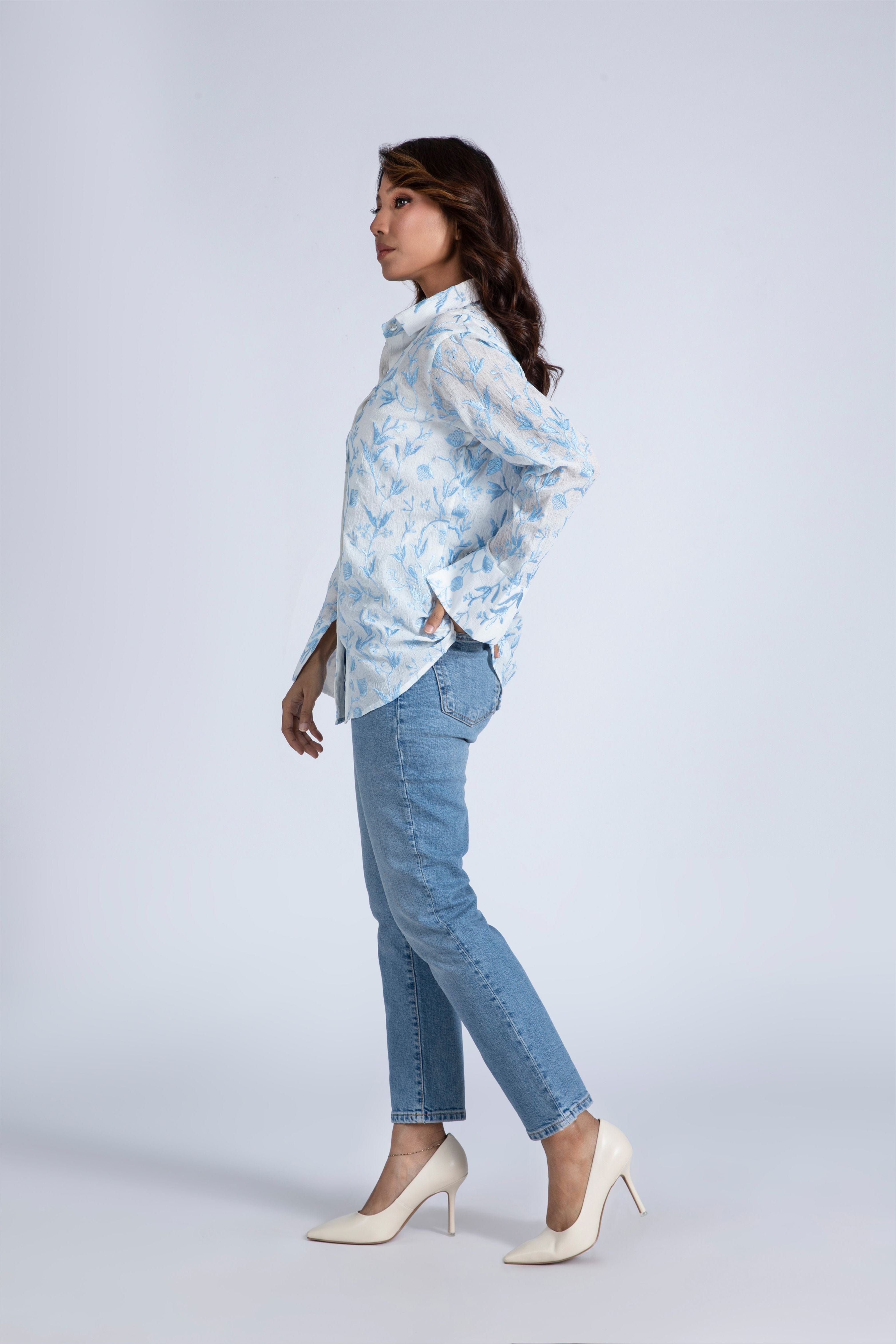 Embroidered Crinkled Top