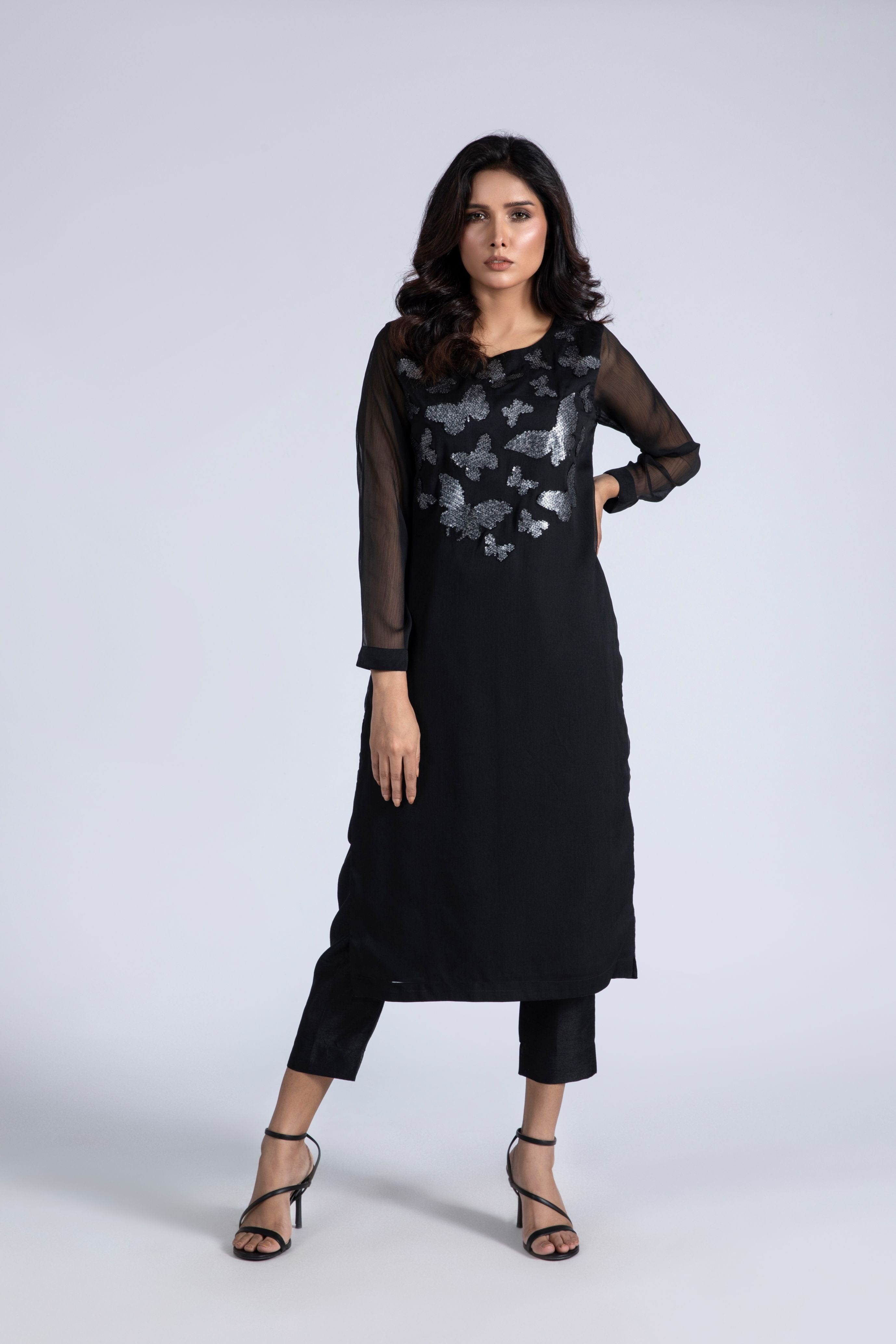 Black Sequined Formal Outfit with Pant