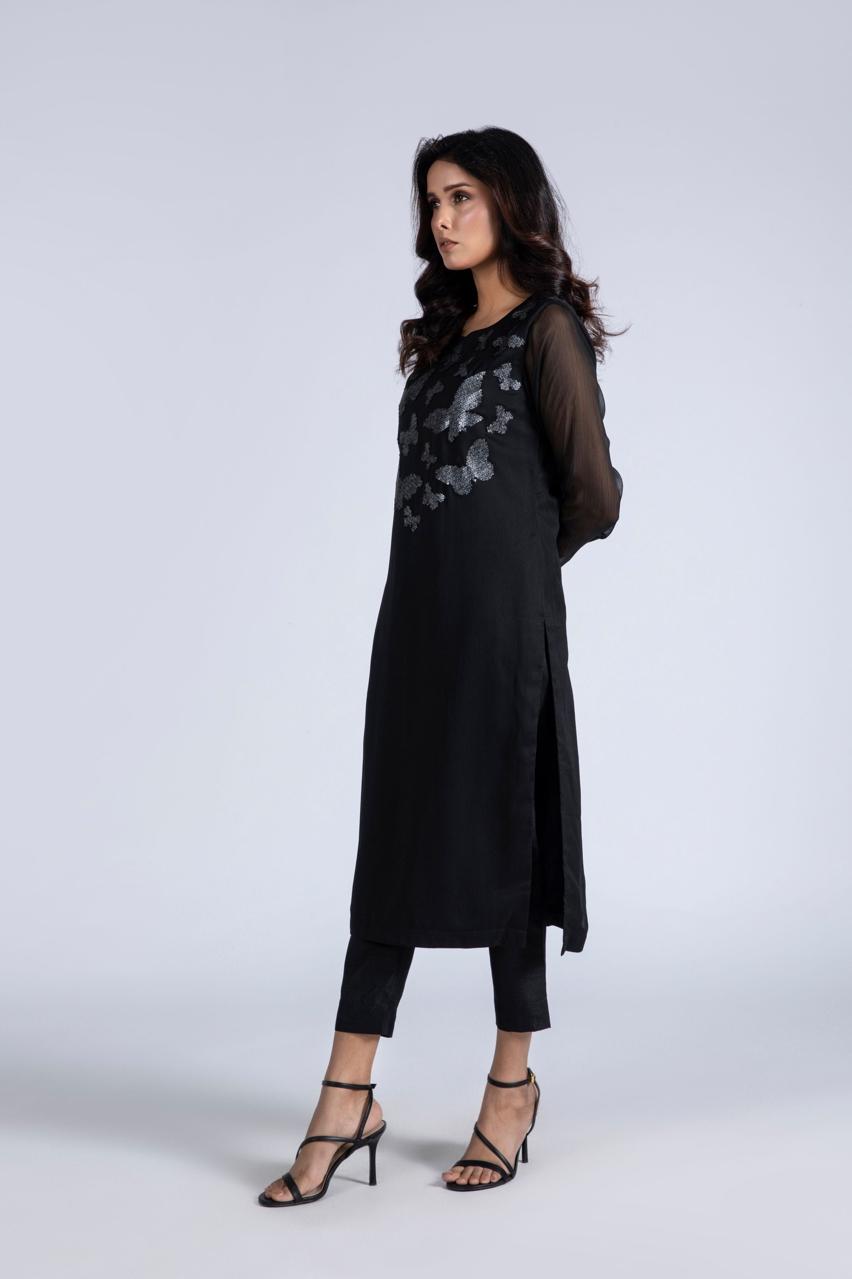 Black Sequined Formal Outfit with Pant