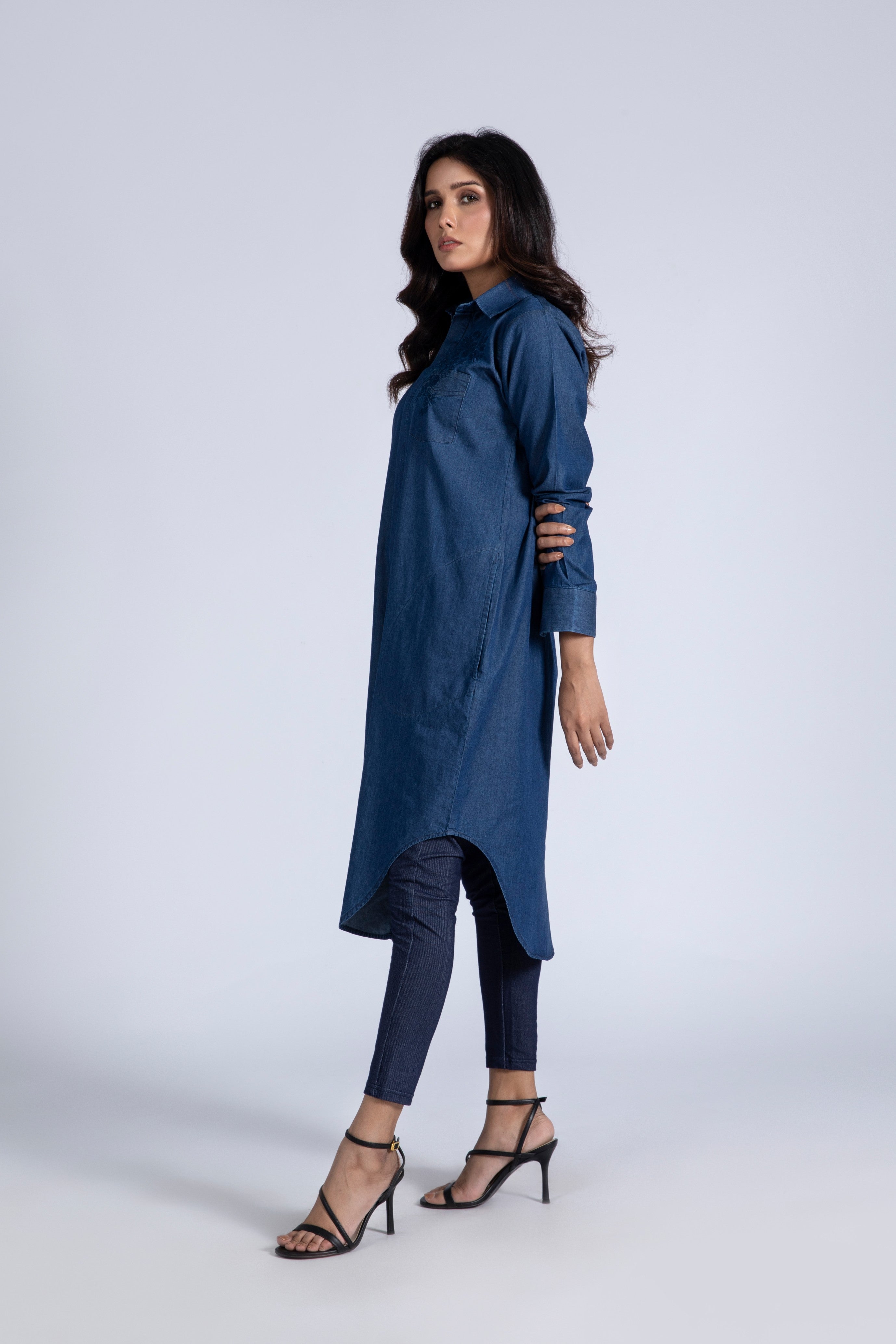 Hand Embroidery Denim Dress Top
