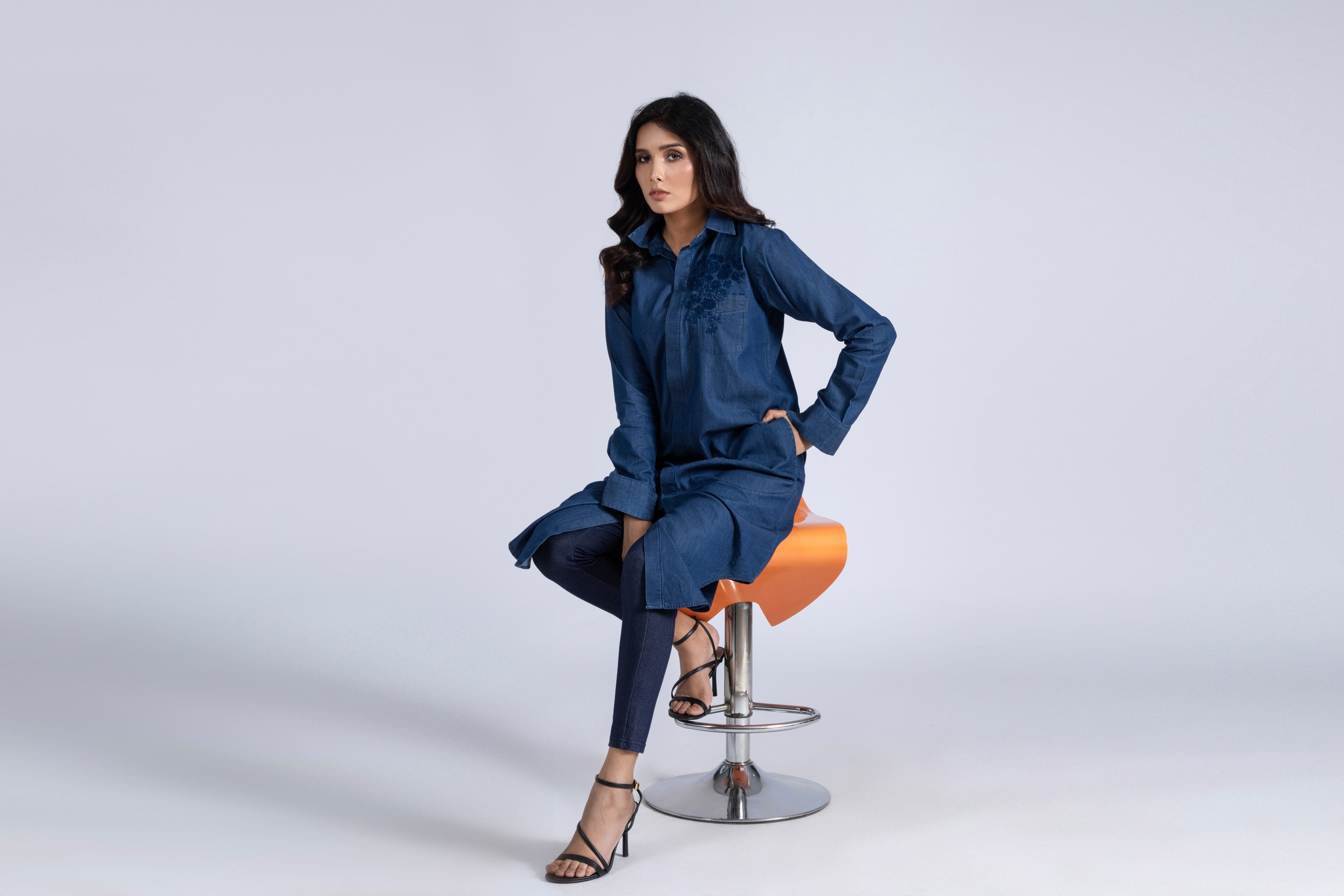 Hand Embroidery Denim Dress Top