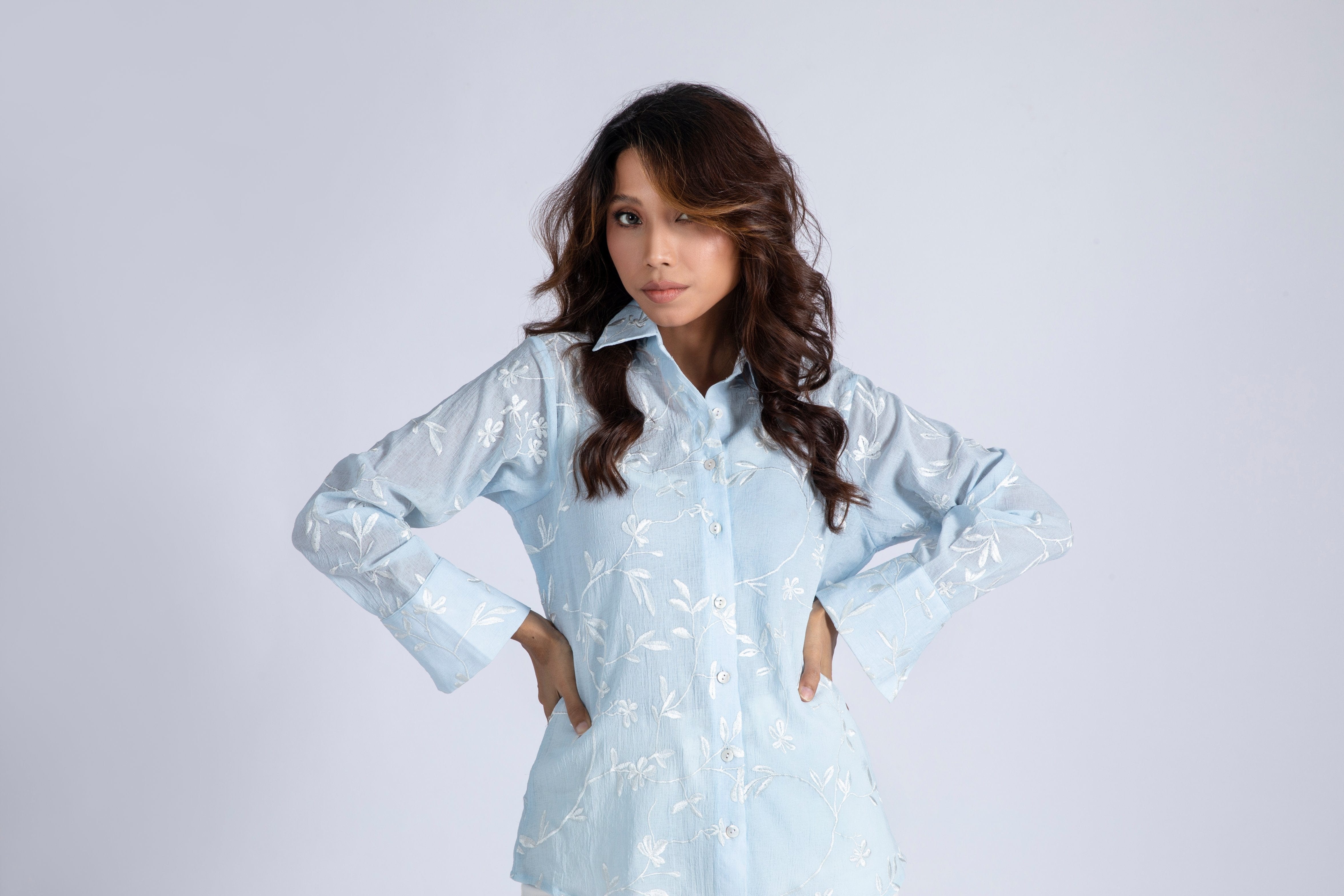 Embroidered Crinkled Top