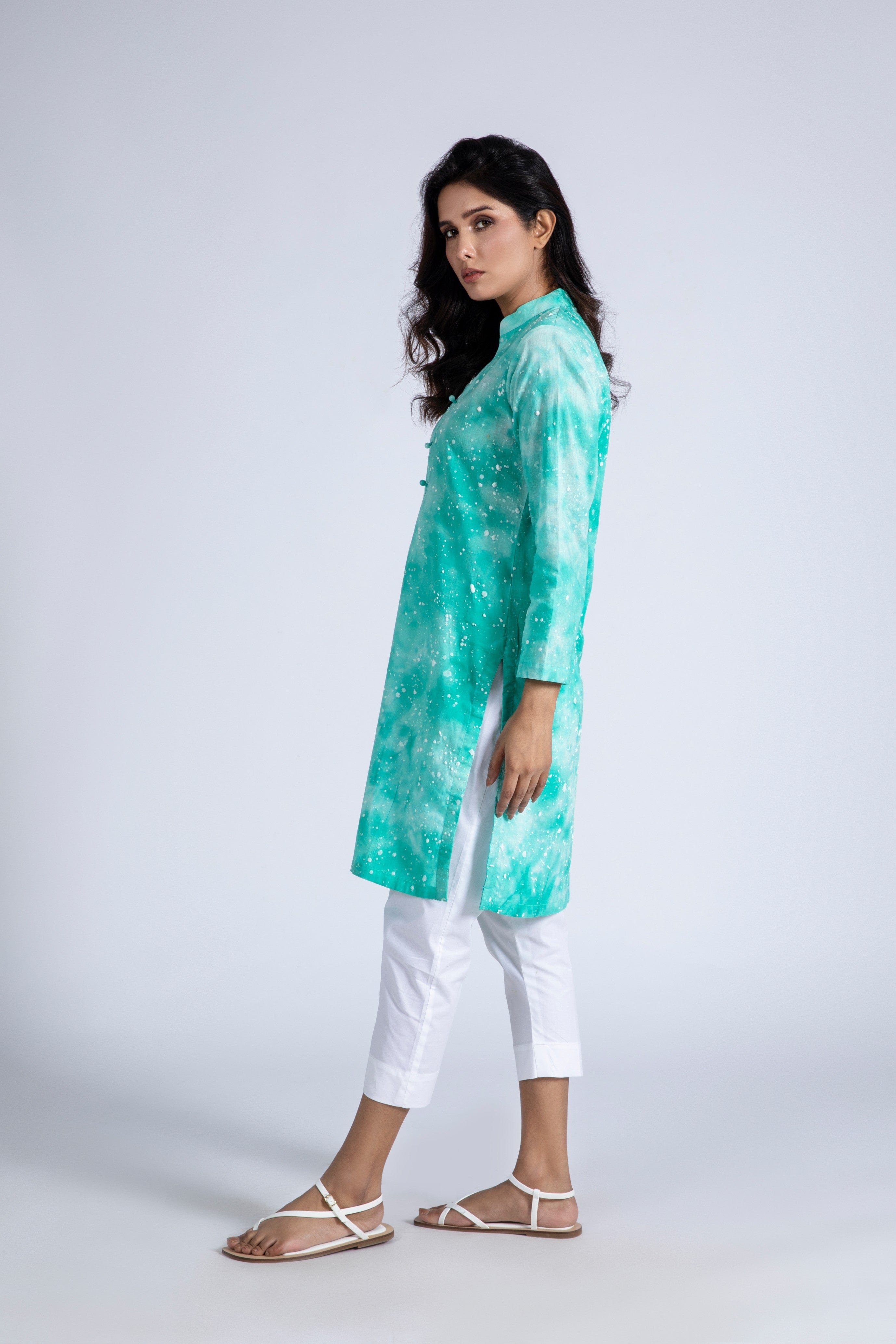 Puff Print Linen Top
